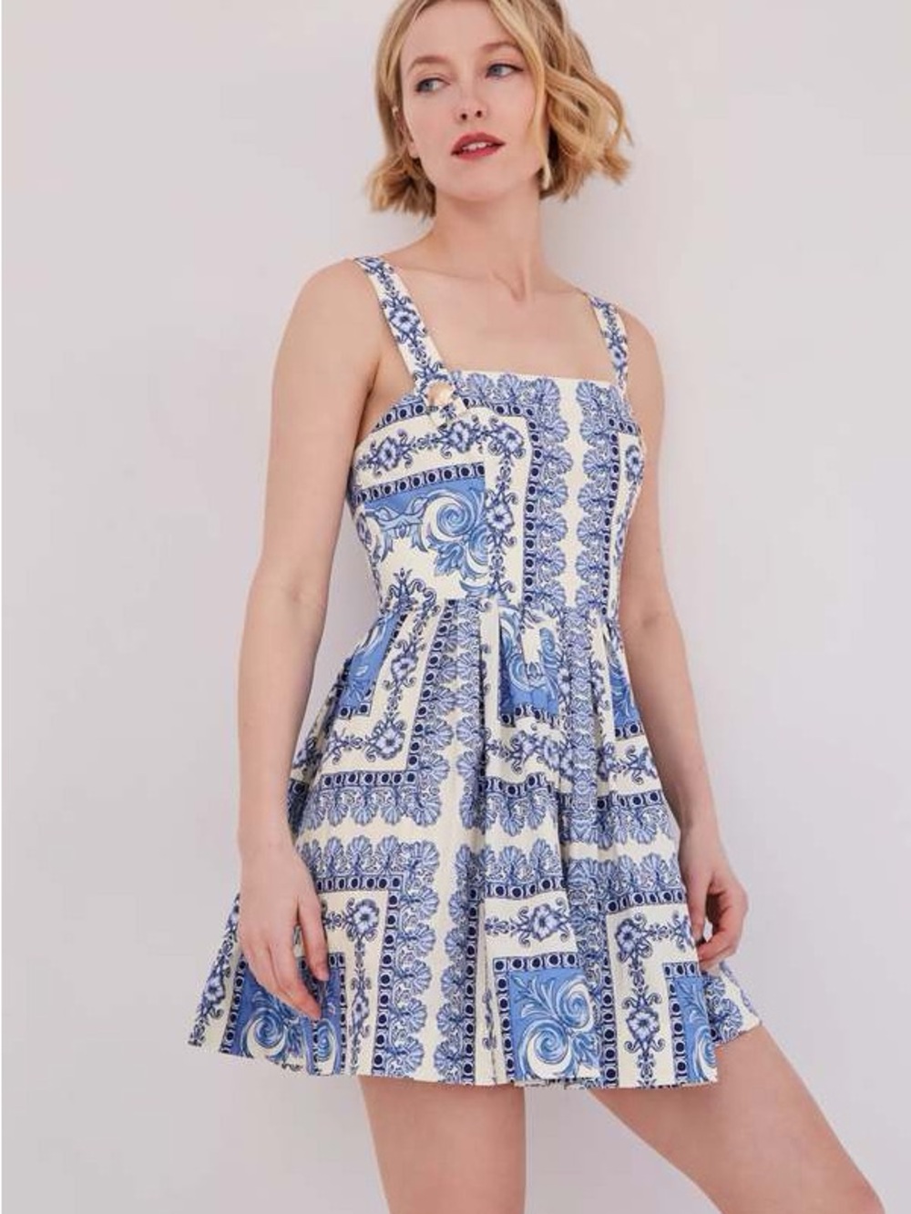 Cara Cara Blue and White Printed Mini Dress
